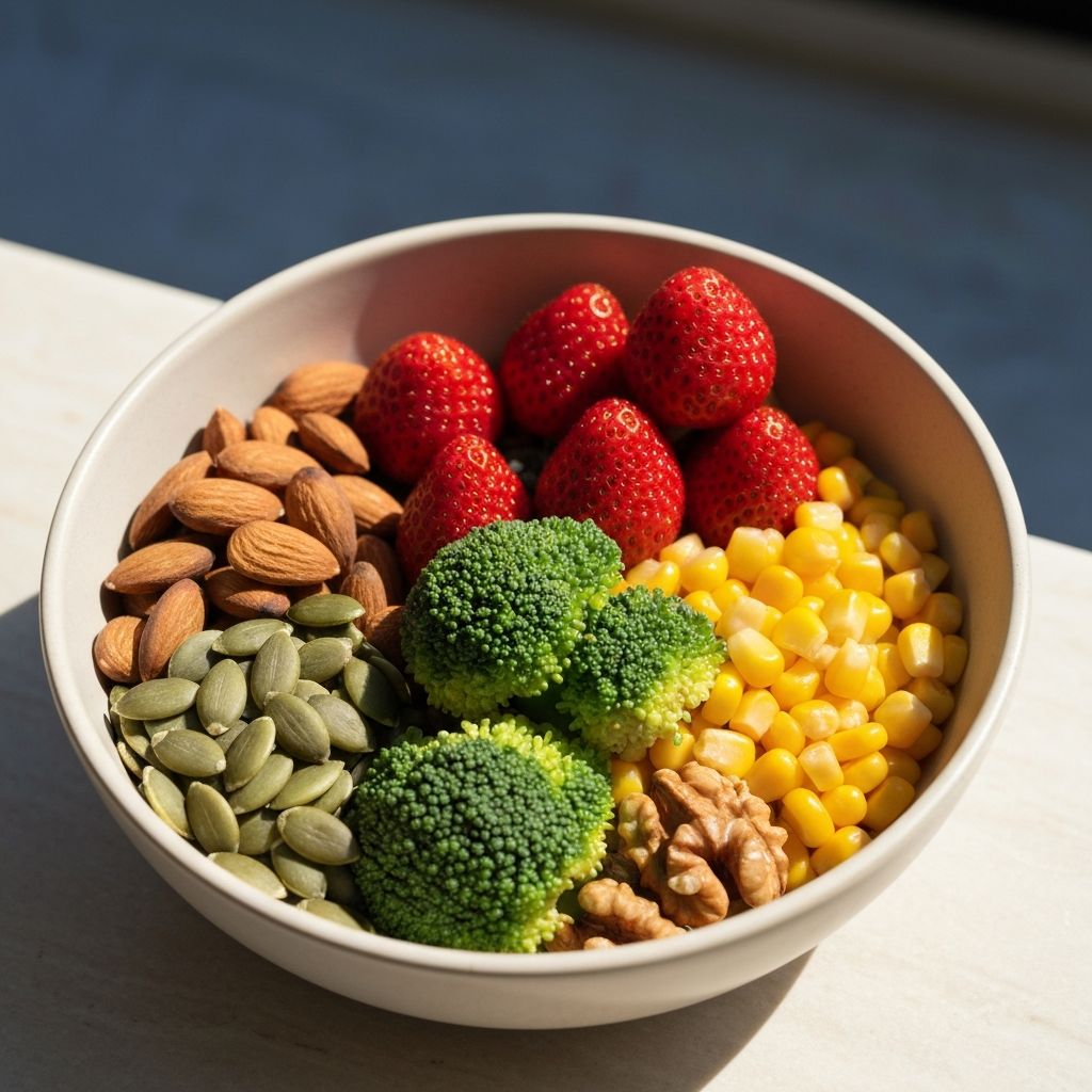 Balanced nutritional foods - vegetables, fruits, nuts and grains